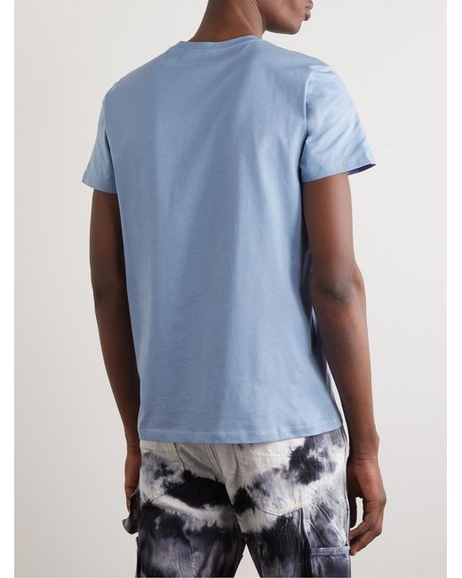 Balmain Blue Logo-Flocked Cotton-Jersey T-Shirt for men