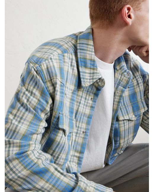 CHERRY LA Blue Checked Cotton Western Shirt for men