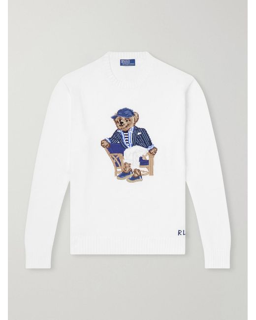 Polo Ralph Lauren White Polo Bear-Jacquard Cotton Sweater for men