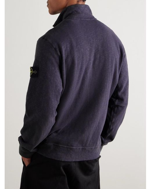 Stone Island Blue Logo-Appliquéd Cotton Zip-Up Sweatshirt for men