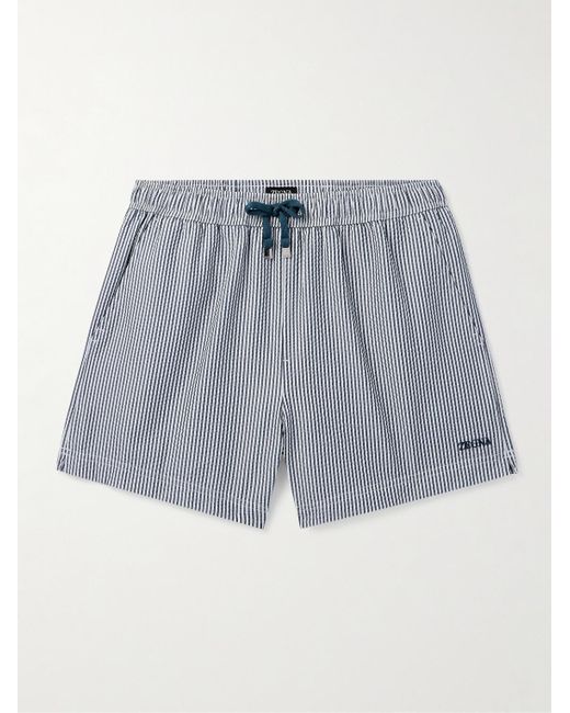 Zegna Blue Straight-Leg Mid-Length Striped Seersucker Shorts for men