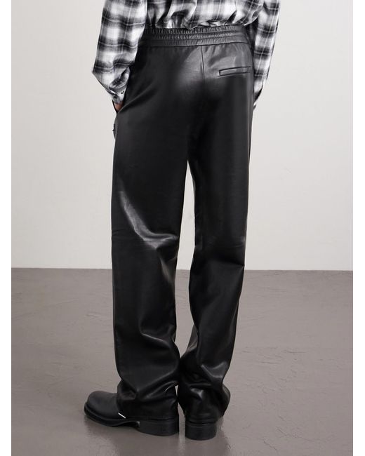 Amiri Gray Logo-appliquéd Straight-leg Leather Trousers for men
