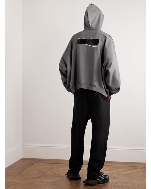 Balenciaga Gray Logo-Embroidered Cotton-Jersey Hoodie for men