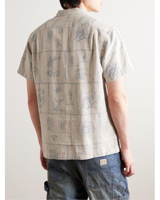 Camicia in lino stampato con colletto convertibile Sail di RRL in Natural da Uomo