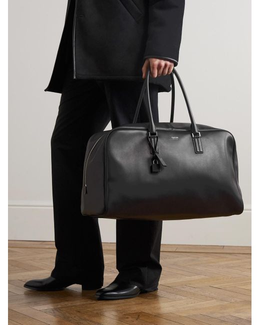 Logo-Print Leather Weekend Bag di Tom Ford in Black da Uomo