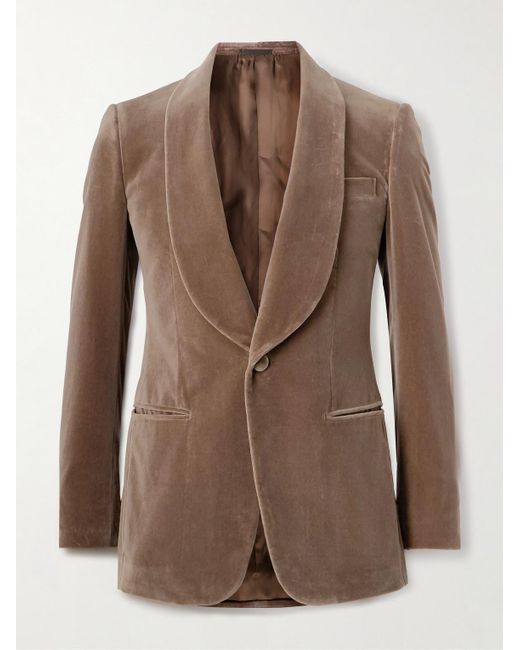 Kingsman Brown Slim-fit Shawl-collar Cotton-velvet Tuxedo Jacket for men