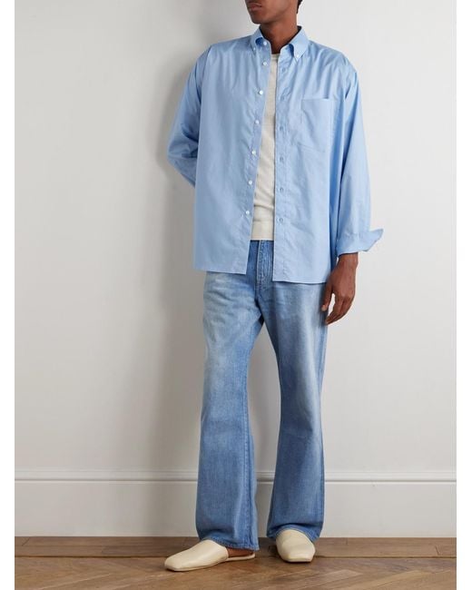 Auralee Blue Oversized Button-down Collar Cotton Shirt for men