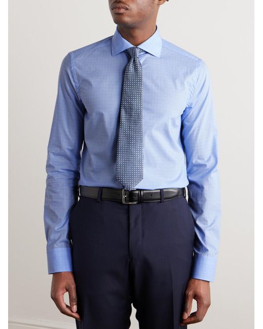 Canali Hemd aus karierter Baumwollpopeline mit Cutaway-Kragen in Blue für Herren
