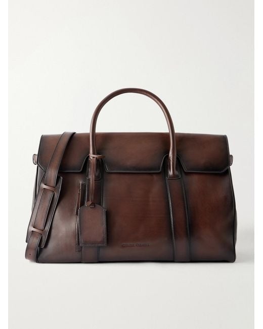 Officine Creative Brown Bostonian 001 Leather Weekend Bag for men