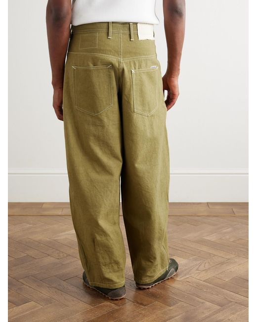STORY mfg. Green Lush Wide-Leg Pleated Organic Cotton-Canvas Trousers for men