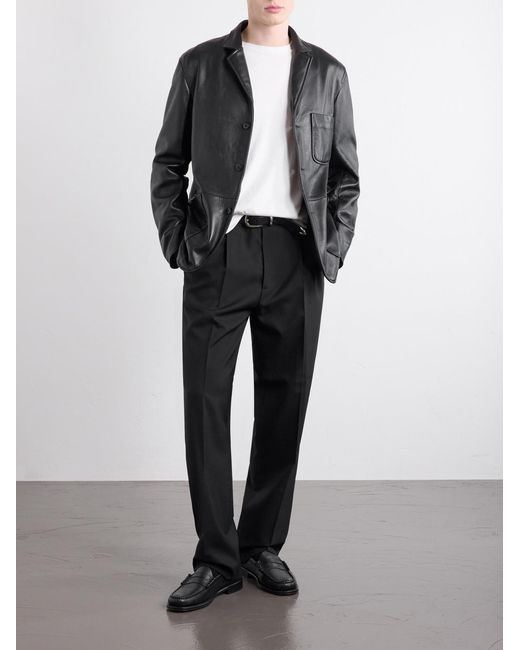 Golden Bear Black Notched Lapel Leather Blazer for men