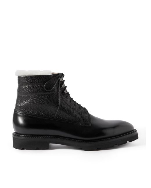 John Lobb Black Alder Shearling-lined Leather Boots for men