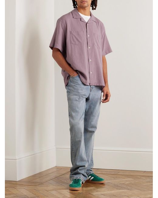 Corridor NYC Pink High Twist Camp-collar Crinkled-cotton Shirt for men