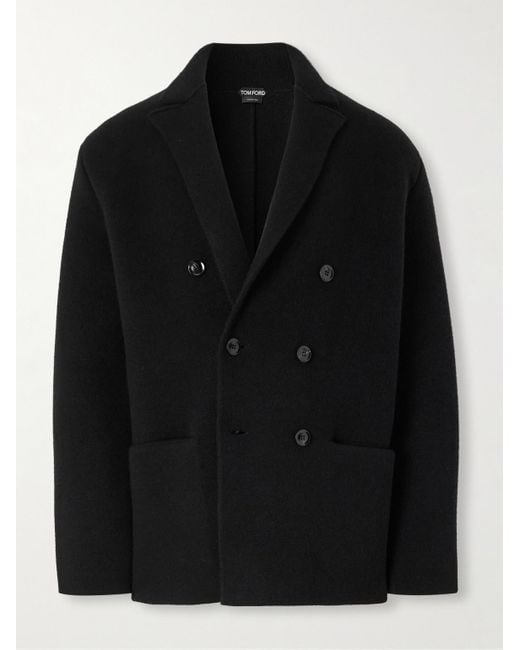 Tom Ford Black Double-Breasted Cashmere-Blend Blazer for men