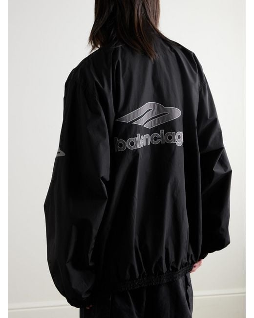 Balenciaga Black Appliquéd Logo-Embroidered Cotton-Blend Shell Track Jacket for men