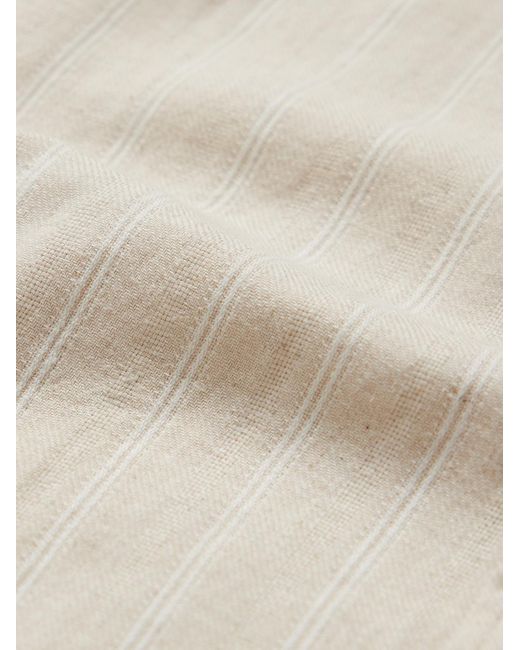 Oliver Spencer White Grandad-collar Striped Cotton And Linen-blend Shirt for men