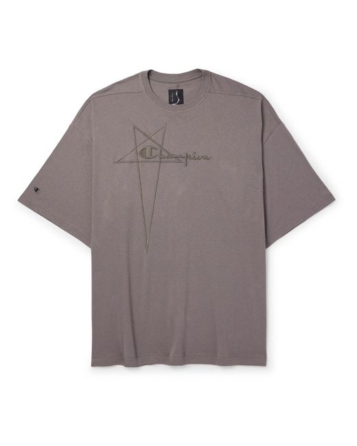 Rick Owens Gray Champion Tommy Oversized Logo-embroidered Cotton-jersey T-shirt for men