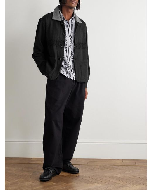 Kartik Research Black Embroidered Felt-trimmed Denim Jacket for men