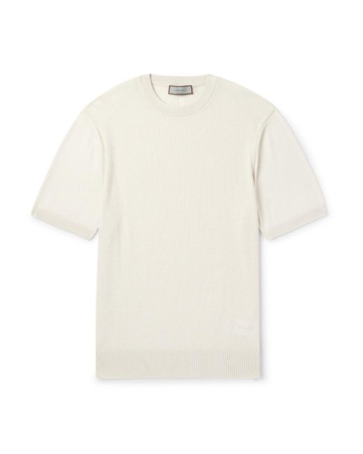Canali White Slim-Fit Waffle-Knit Cotton And Silk-Blend T-Shirt for men