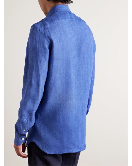 Rubinacci Blue Linen Shirt for men