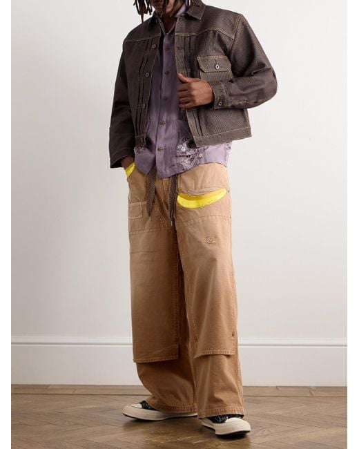 Jeans A Gamba Larga Effetto Consumato Con Applicazioni di Kapital in Natural da Uomo
