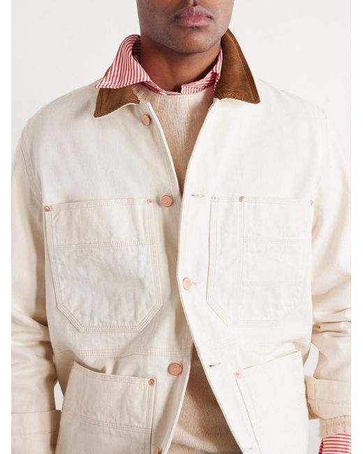 Drake's Natural Corduroy-trimmed Denim Jacket for men