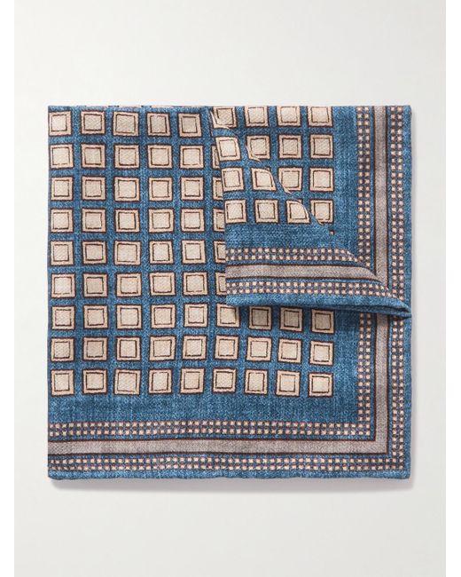 Brunello Cucinelli Blue Printed Silk Pocket Square for men