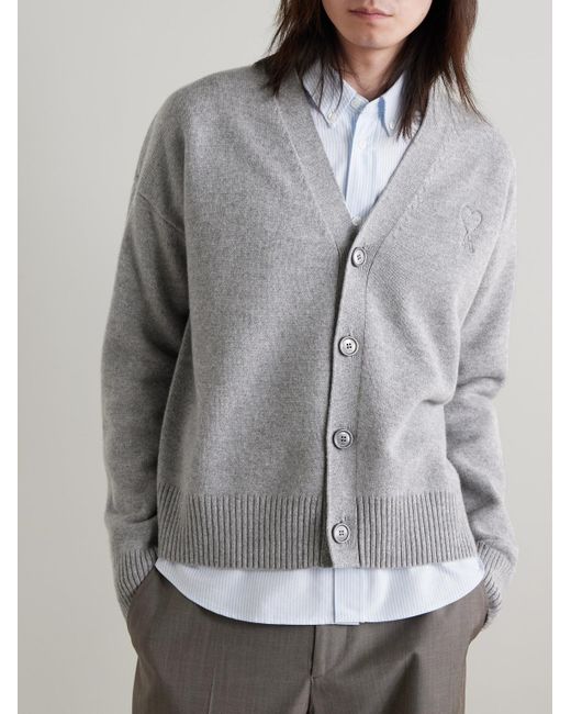 AMI Cardigan aus einer Woll-Kaschmirmischung mit Logostickerei in Gray für Herren