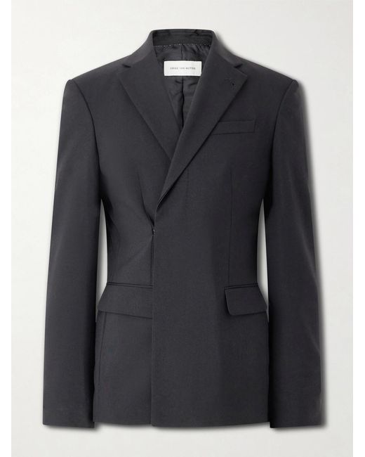 Dries Van Noten Black Slim-Fit Double-Breasted Grain De Poudre Wool Blazer for men