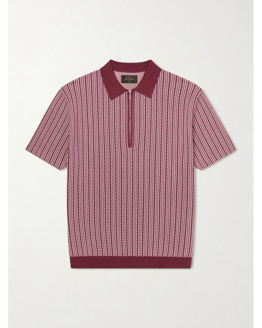 Beams Plus Pink Jacquard-knit Cotton Half-zip Polo Shirt for men