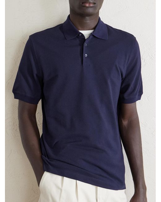 Brunello Cucinelli Blue Cotton-Piqué Polo Shirt for men