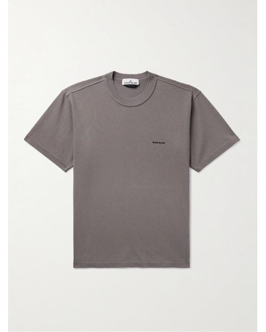 Stone Island Gray Logo-embroidered Garment-dyed Cotton-jersey T-shirt for men