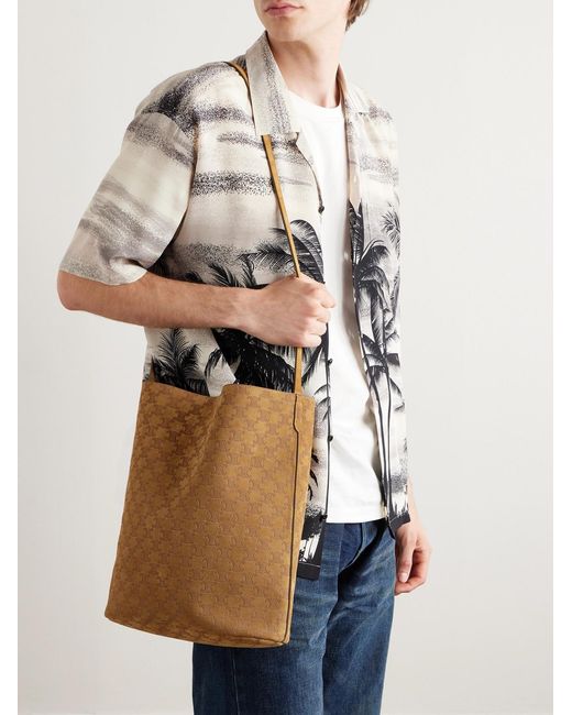 Logo-Debossed Suede Bucket Bag di Céline in Brown da Uomo