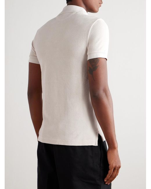 Tom Ford Schmal geschnittenes Polohemd aus Frottee aus einer Baumwollmischung in Natural für Herren