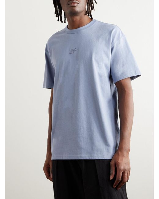Nike Blue Sportswear Premium Essentials Logo-embroidered Cotton-jersey T-shirt for men