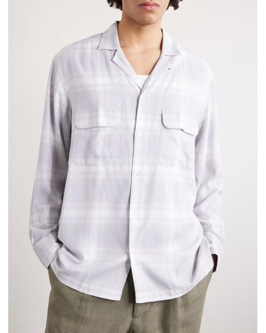 Officine Generale White Leto Camp-collar Checked Twill Shirt for men