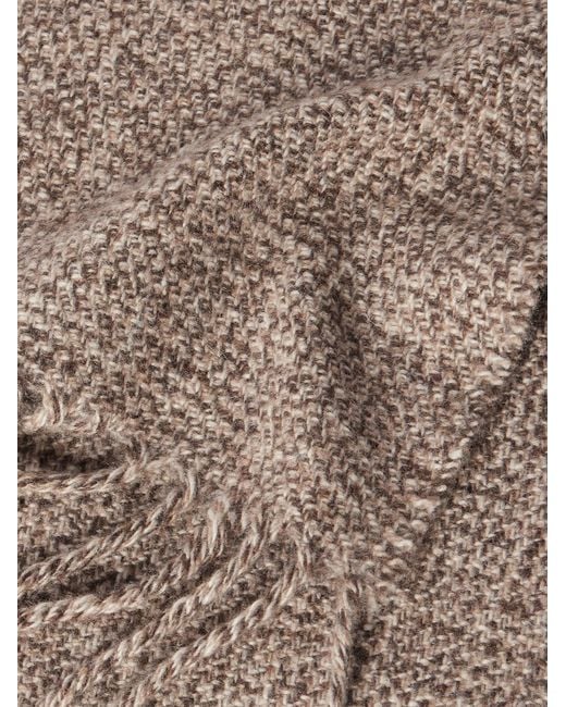 Loro Piana Brown Fringed Cashmere-tweed Scarf for men