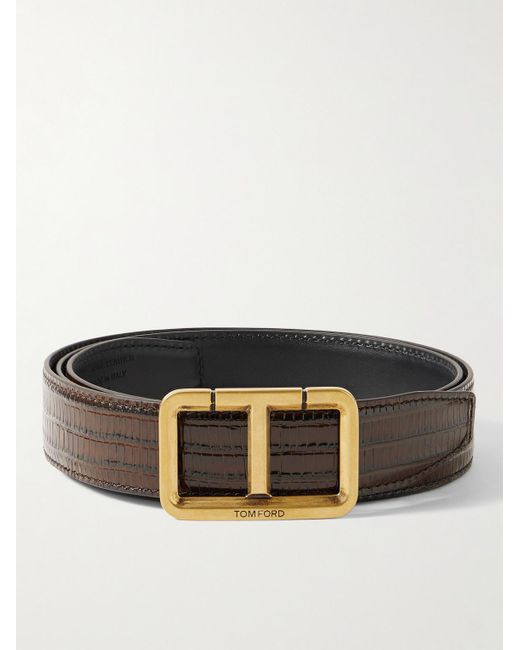 Tom Ford Black 3cm Lizard-effect Glossed-leather Belt for men