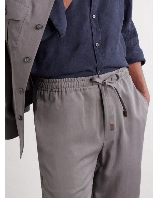 Canali Gray Straight-Leg Lyocell Drawstring Trousers for men