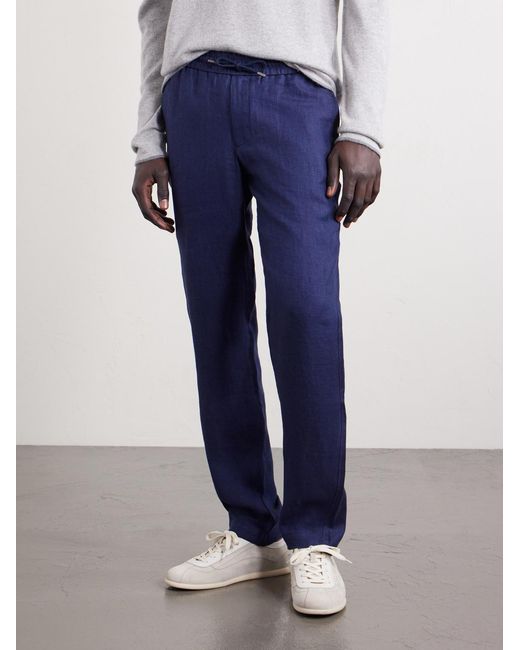 Sease Blue Summer Mindset Straight-leg Linen And Cotton-blend Drawstring Trousers for men