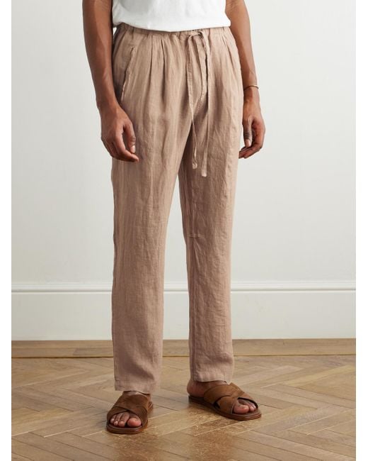 Massimo Alba Natural Straight-Leg Pleated Linen Drawstring Trousers for men