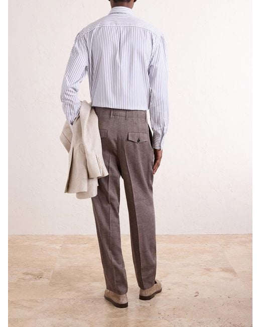 Brunello Cucinelli Gray Straight-leg Pleated Linen And Wool-blend Suit Trousers for men