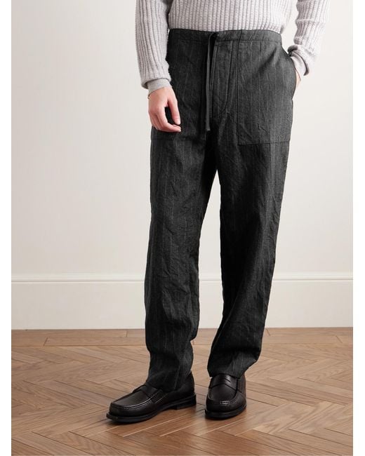 Kaptain Sunshine Black Take Easy Baker Straight-Leg Pinstriped Wool-Twill Drawstring Suit Trousers for men