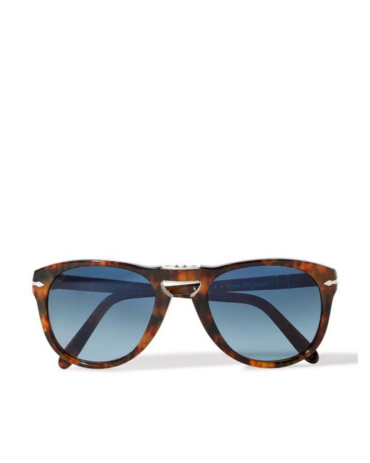 Persol Blue Steve Mcqueen Round-frame Folding Tortoiseshell Acetate Sunglasses for men
