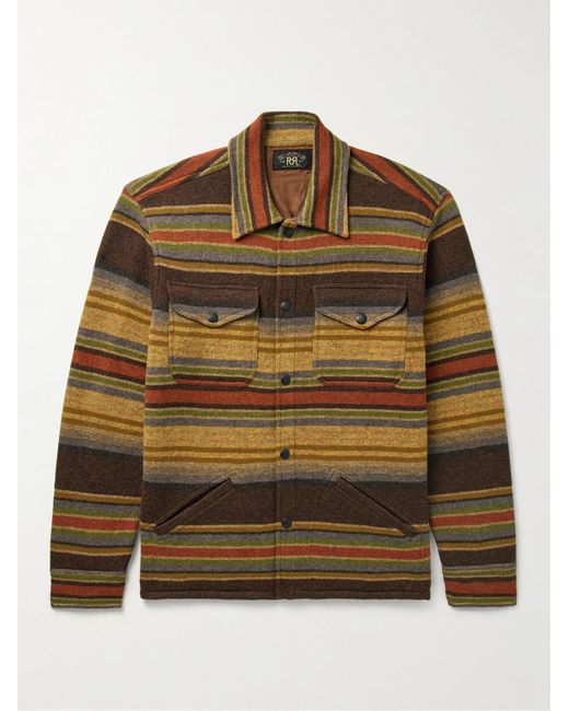 RRL Brown Striped Wool Overshirt for men