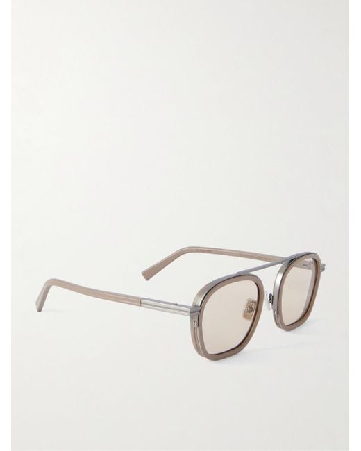 Zegna Natural Aviator-Style Acetate And-Tone Sunglasses for men