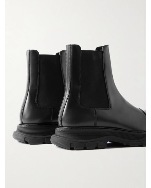 Alexander McQueen Black Tread Exaggerated-Sole Leather Chelsea Boots for men