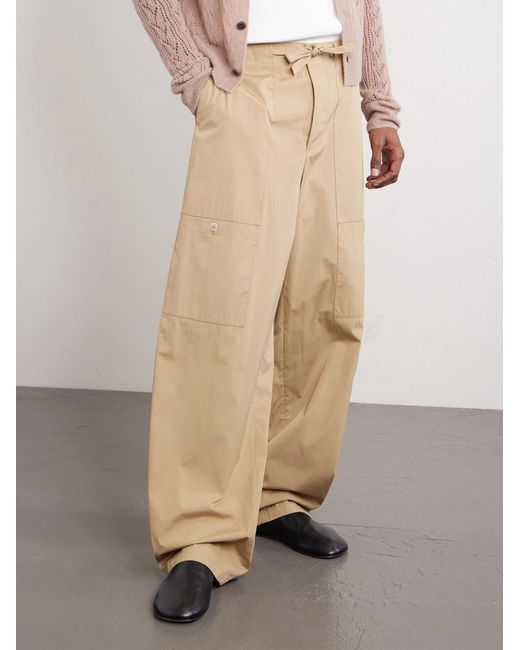 Jil Sander Natural Straight-leg Cotton Drawstring Cargo Trousers for men