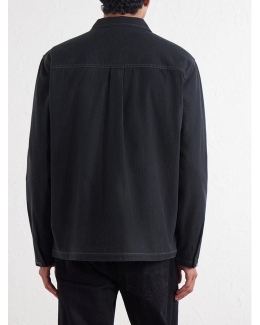 Folk Black Cotton-Twill Zip-Up Overshirt for men
