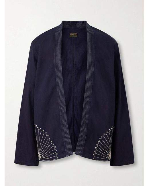 Kapital Kakashi Embroidered Cotton-Twill Overshirt in Blue for Men